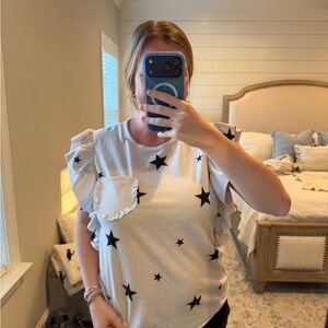 Starry Ruffle Sleeve Top in White